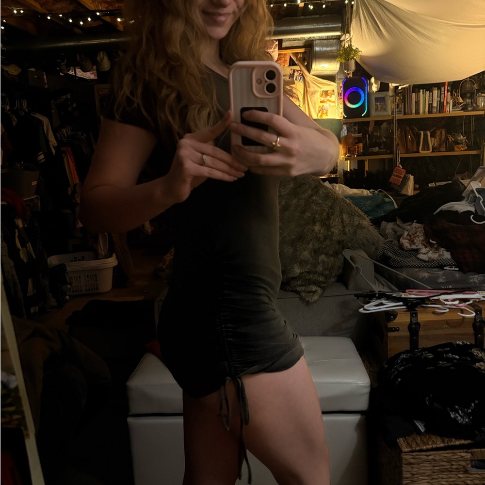 Dark Gray Ruched Mini Dress